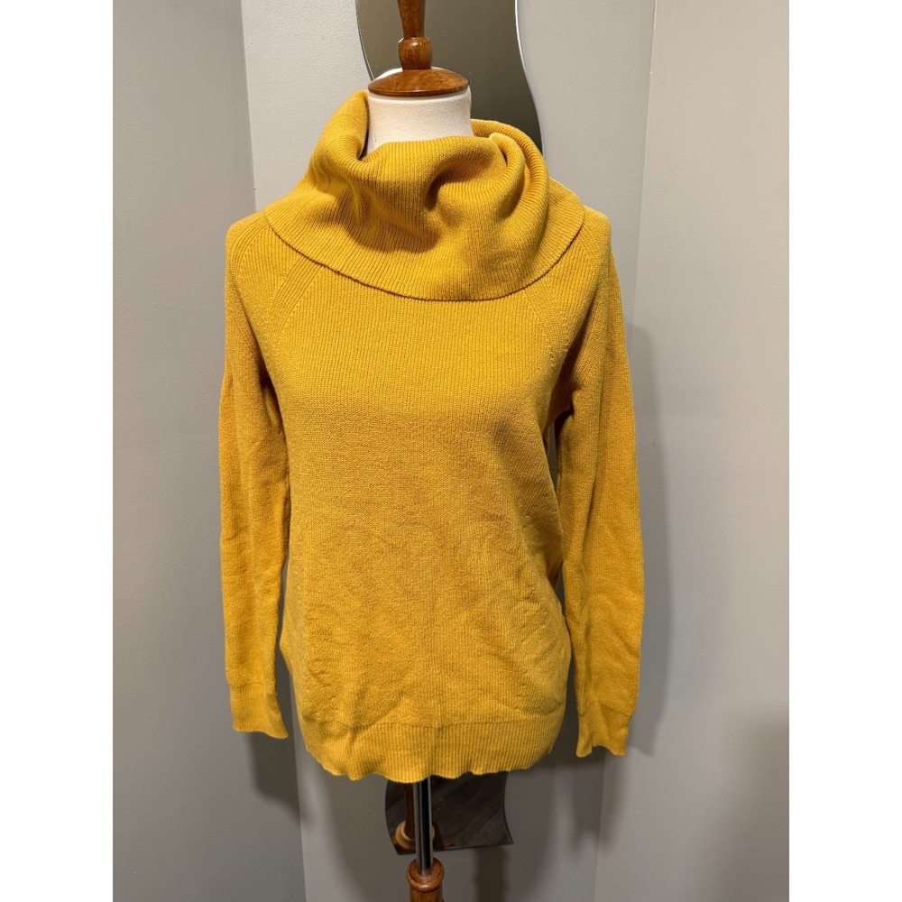Banana Republic Cowl Neck Sweater Women Medium Mustard Yellow Cotton Knit HOL17